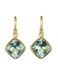 22K Gold Bezel - Set Cushion Aquamarine Drop Earrings - Peridot Fine Jewelry - Petra Class
