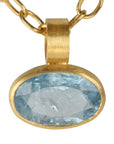22K Gold Bezel - Set East - West Oval Faceted Aquamarine Pendant - Peridot Fine Jewelry - Rosanne Pugliese