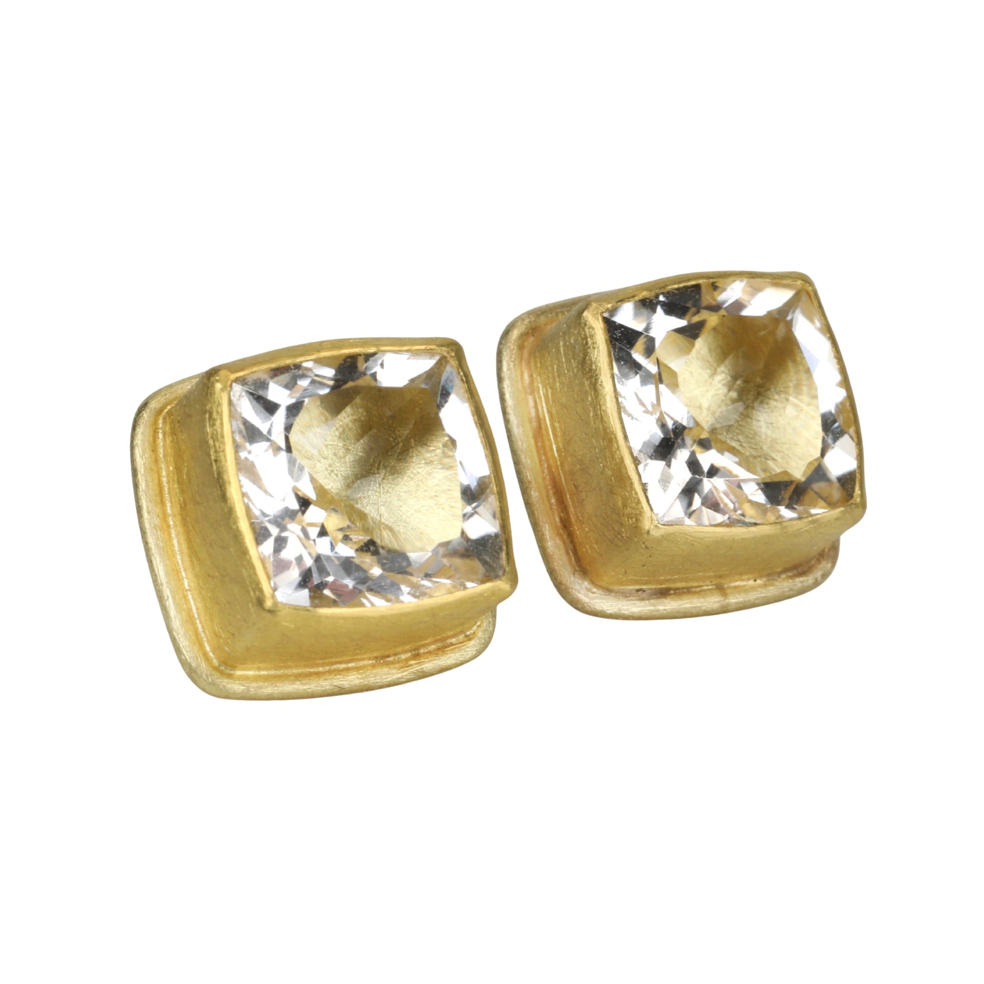 22K Gold Bezel-Set Faceted Clear Quartz Stud Earrings - Peridot Fine Jewelry - Petra Class