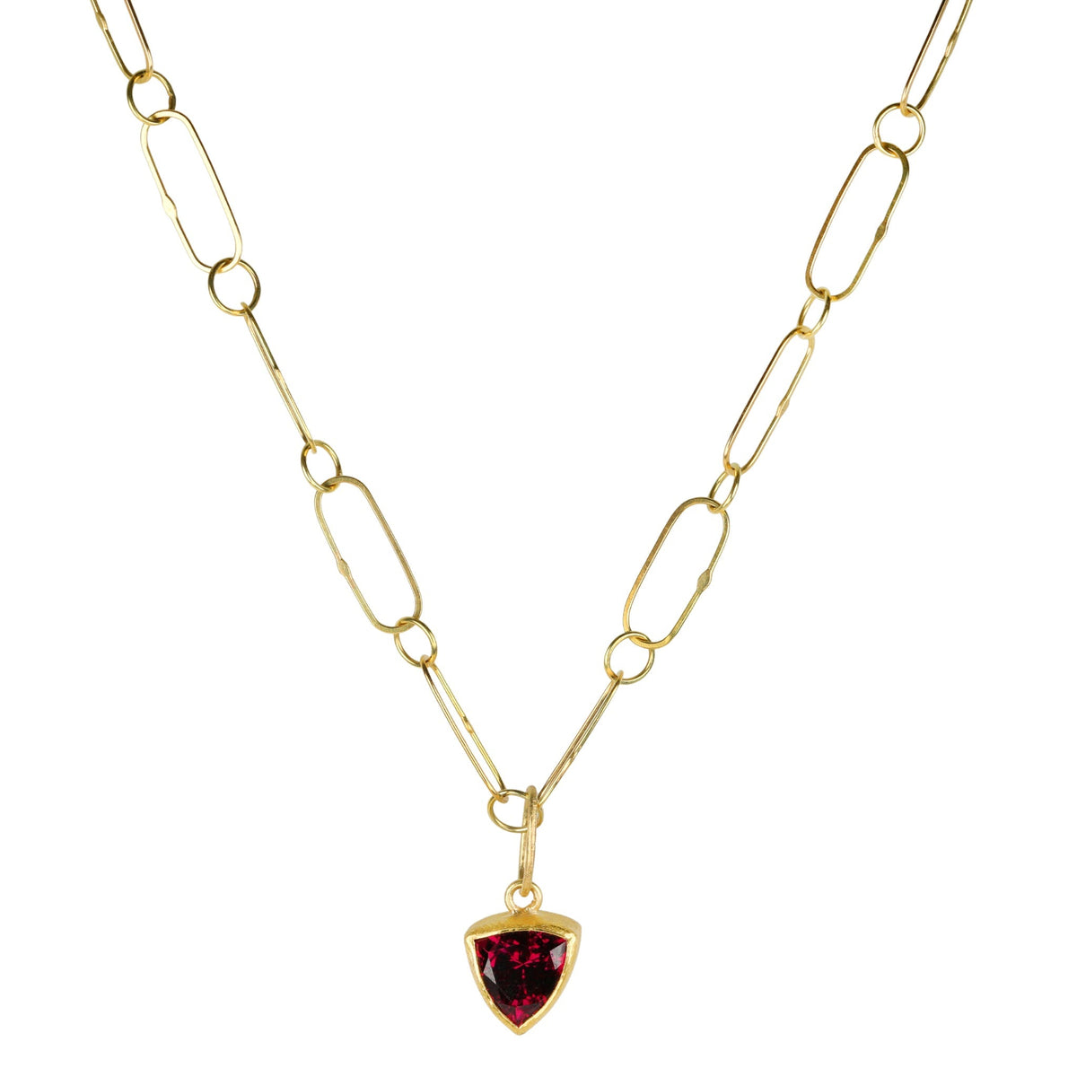 22K Gold Bezel - Set Faceted Garnet Trillion Pendant - Peridot Fine Jewelry - Petra Class