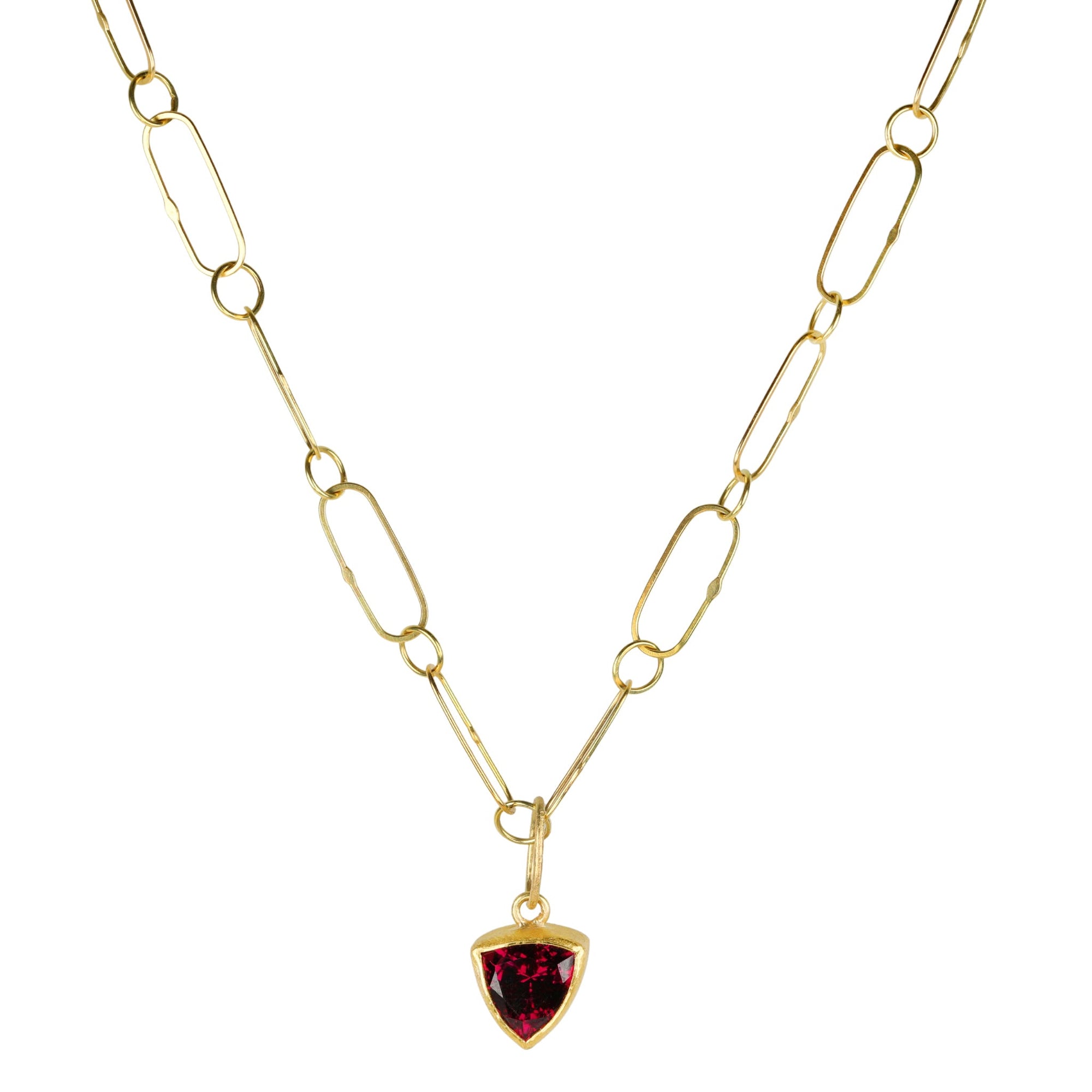 22K Gold Bezel - Set Faceted Garnet Trillion Pendant - Peridot Fine Jewelry - Petra Class