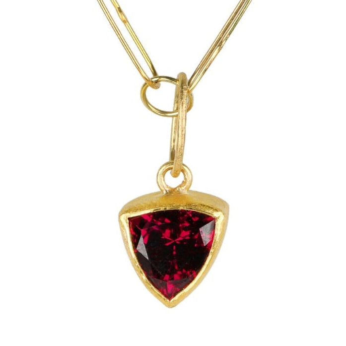 22K Gold Bezel - Set Faceted Garnet Trillion Pendant - Peridot Fine Jewelry - Petra Class