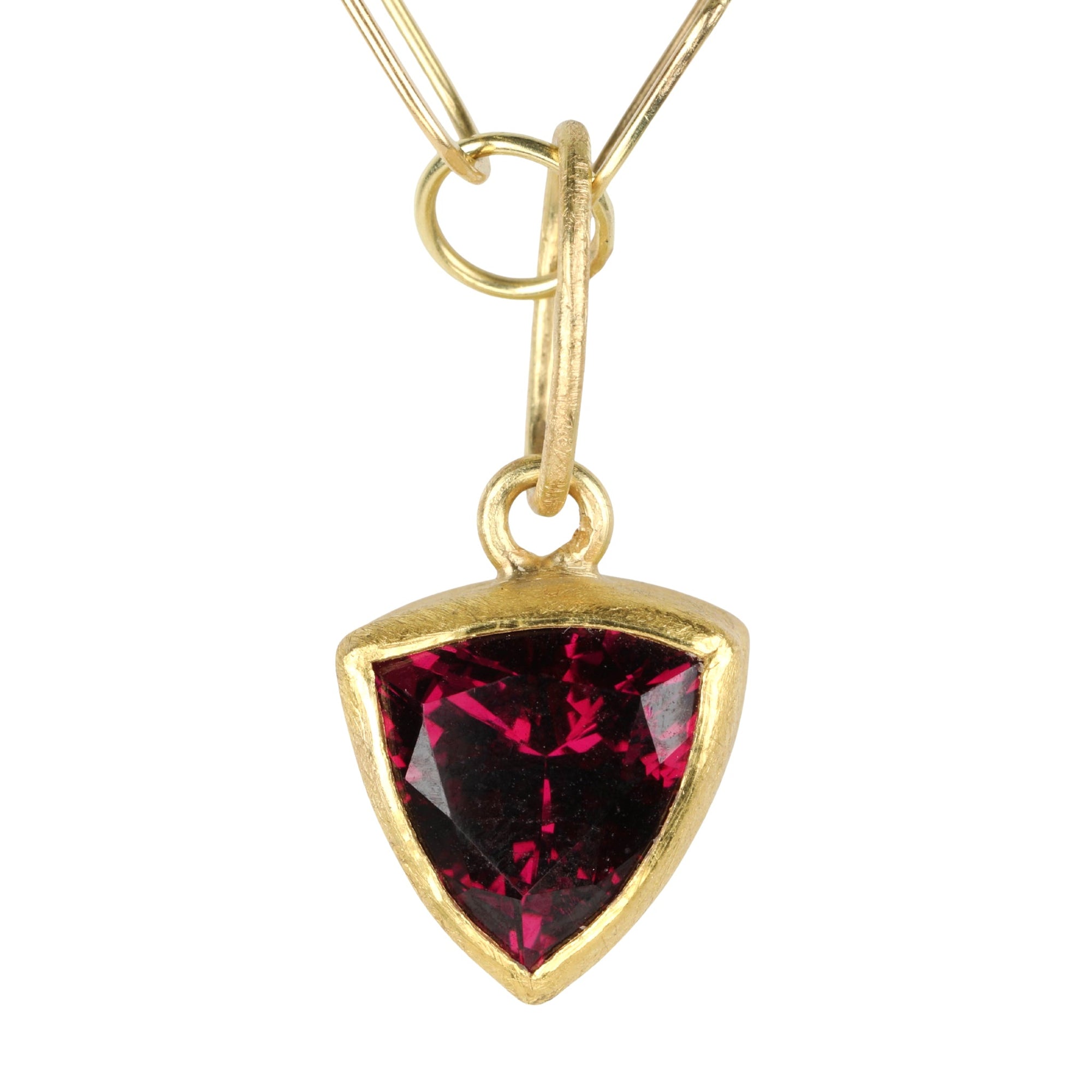 22K Gold Bezel - Set Faceted Garnet Trillion Pendant - Peridot Fine Jewelry - Petra Class
