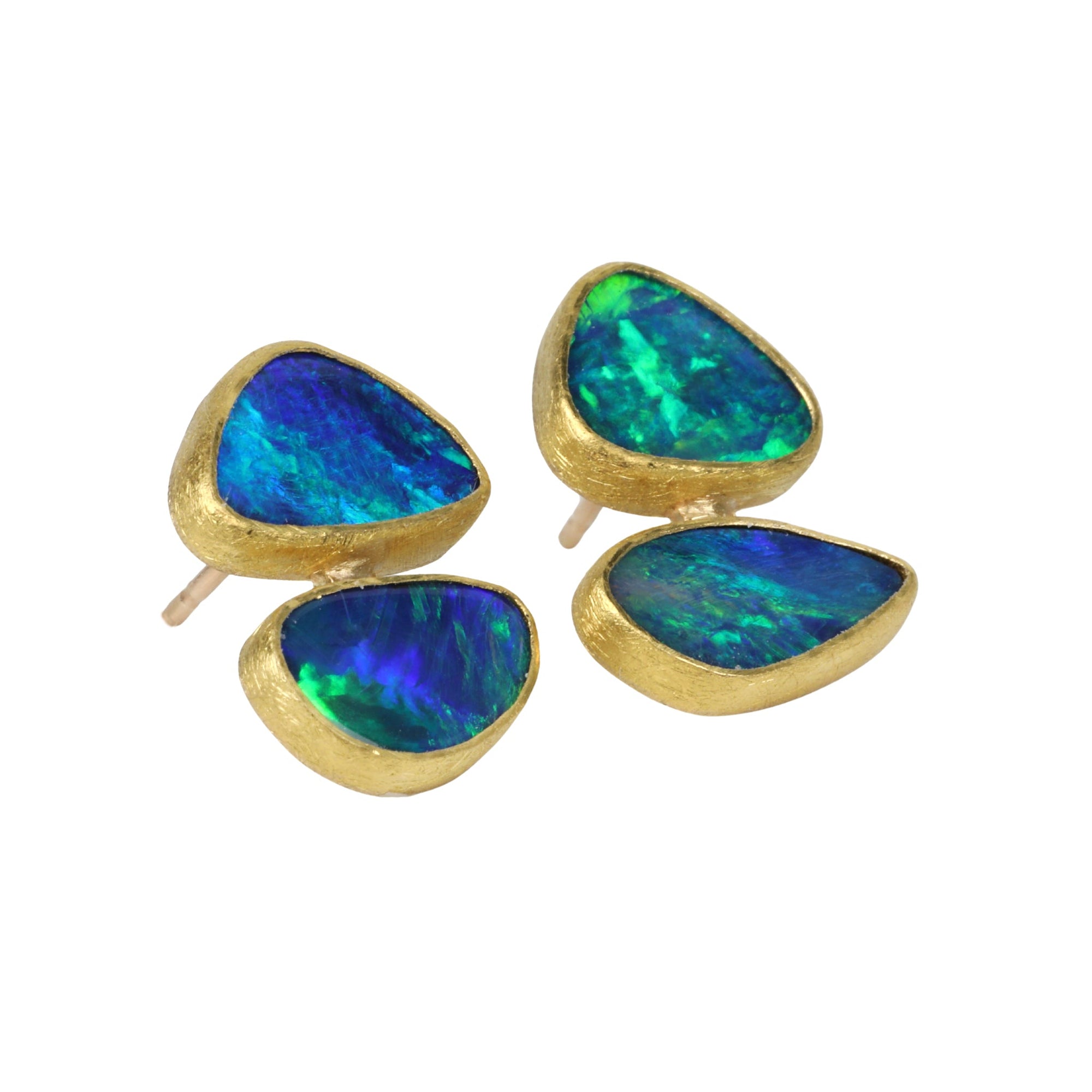 22K Gold Bezel-Set Freeform Australian Opal Doublet Stud Earrings - Peridot Fine Jewelry - Petra Class