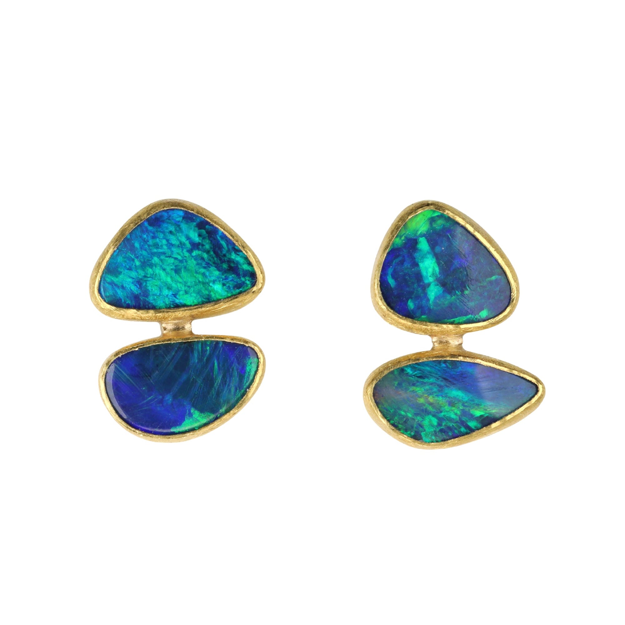 22K Gold Bezel-Set Freeform Australian Opal Doublet Stud Earrings - Peridot Fine Jewelry - Petra Class