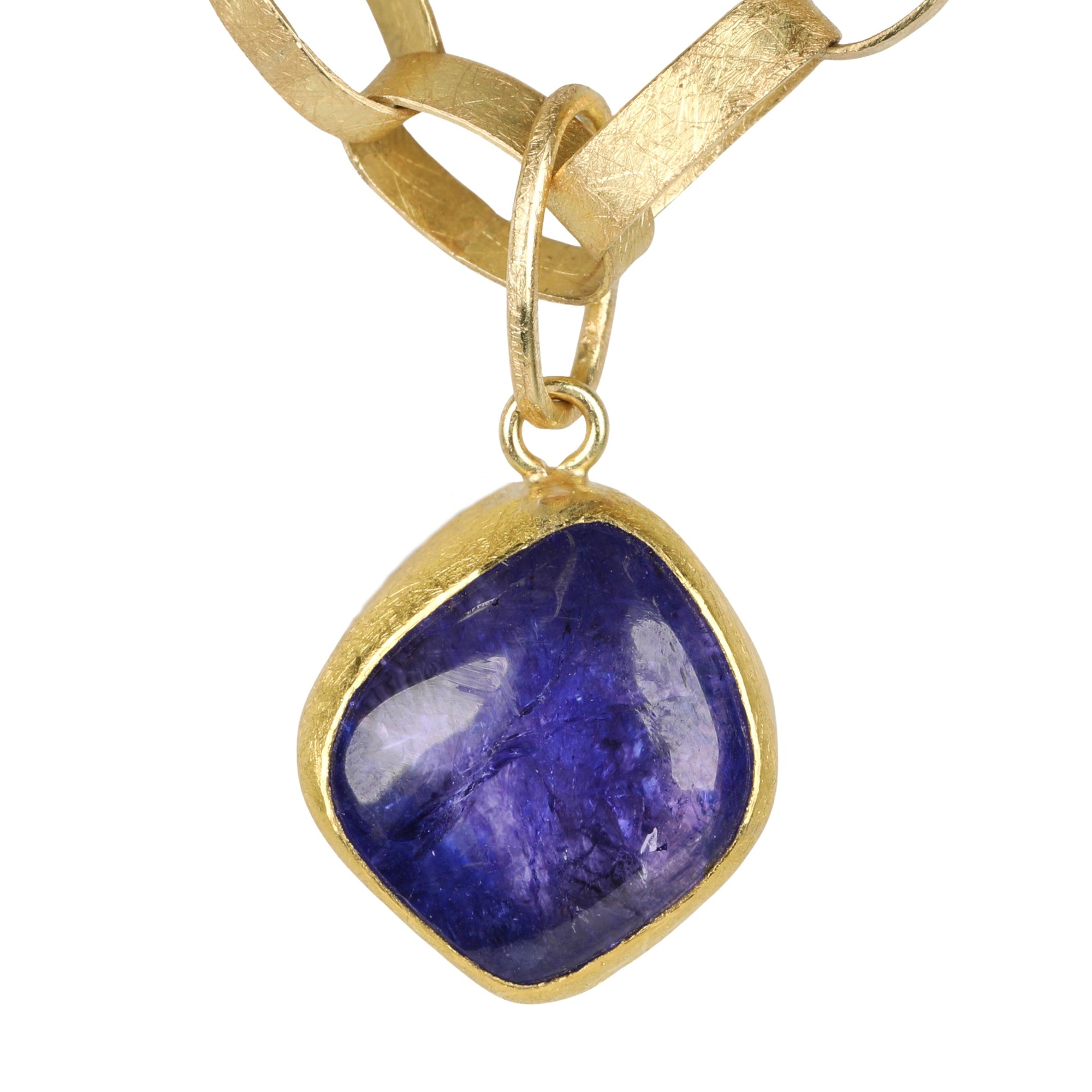 22K Gold Bezel - Set Freeform Cabochon Tanzanite Pendant - Peridot Fine Jewelry - Petra Class