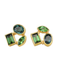 22K Gold Bezel - Set Green Tourmaline Cluster Studs - Peridot Fine Jewelry - Petra Class