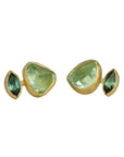 22K Gold Bezel - Set Raw Organic & Faceted Marquise Green Tourmaline Stud - Peridot Fine Jewelry - Petra Class