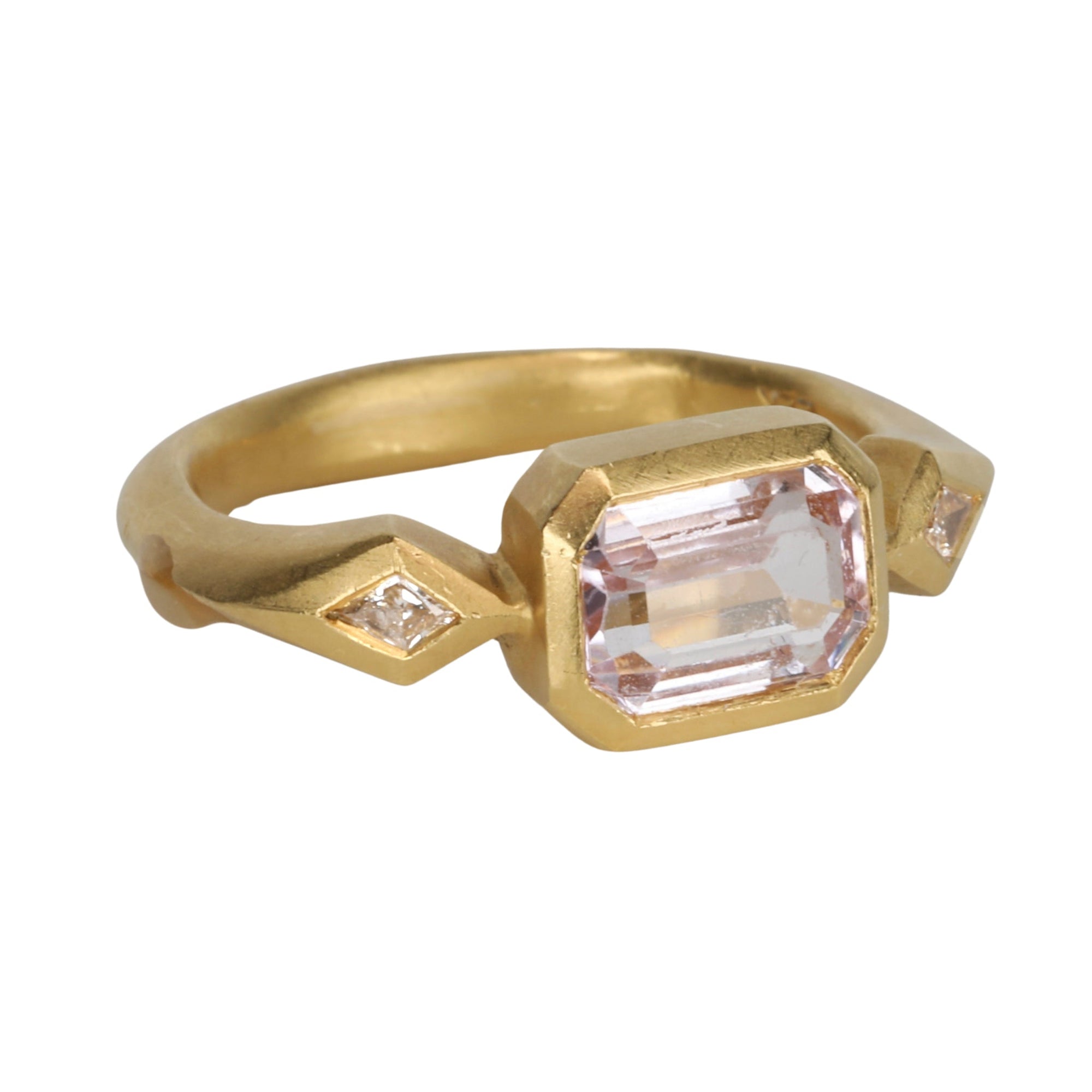 22K Gold Bezel - Set Rectangular Kunzite Ring - Peridot Fine Jewelry - Cathy Waterman