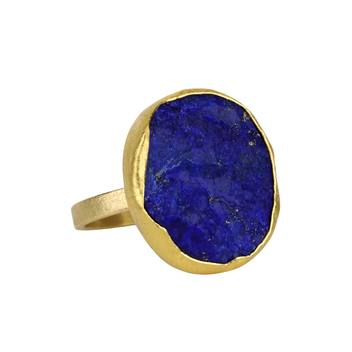 22K Gold Bezel - Set Rough Asymmetrical Lapis Lazuli Ring - Peridot Fine Jewelry - Petra Class