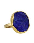 22K Gold Bezel - Set Rough Asymmetrical Lapis Lazuli Ring - Peridot Fine Jewelry - Petra Class