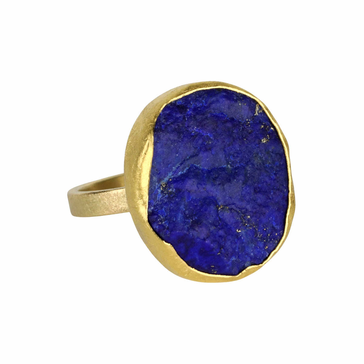 22K Gold Bezel - Set Rough Asymmetrical Lapis Lazuli Ring - Peridot Fine Jewelry - Petra Class
