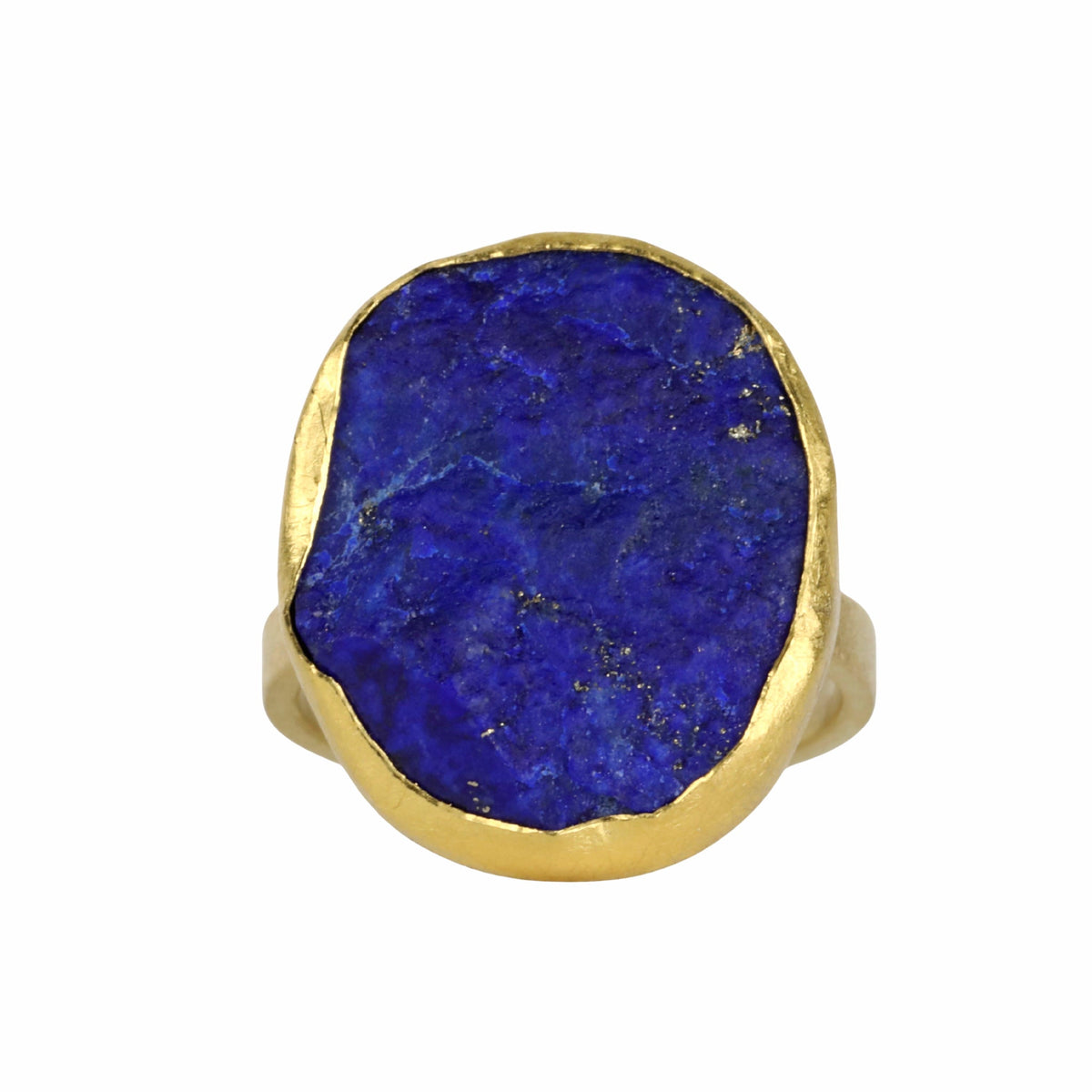 22K Gold Bezel - Set Rough Asymmetrical Lapis Lazuli Ring - Peridot Fine Jewelry - Petra Class