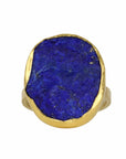 22K Gold Bezel - Set Rough Asymmetrical Lapis Lazuli Ring - Peridot Fine Jewelry - Petra Class