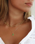 22K Gold Bezel - Set Rough Cut Asymmetrical Green Tourmaline Pendant - Peridot Fine Jewelry - Petra Class