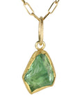 22K Gold Bezel - Set Rough Cut Asymmetrical Green Tourmaline Pendant - Peridot Fine Jewelry - Petra Class