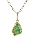 22K Gold Bezel - Set Rough Cut Asymmetrical Green Tourmaline Pendant - Peridot Fine Jewelry - Petra Class