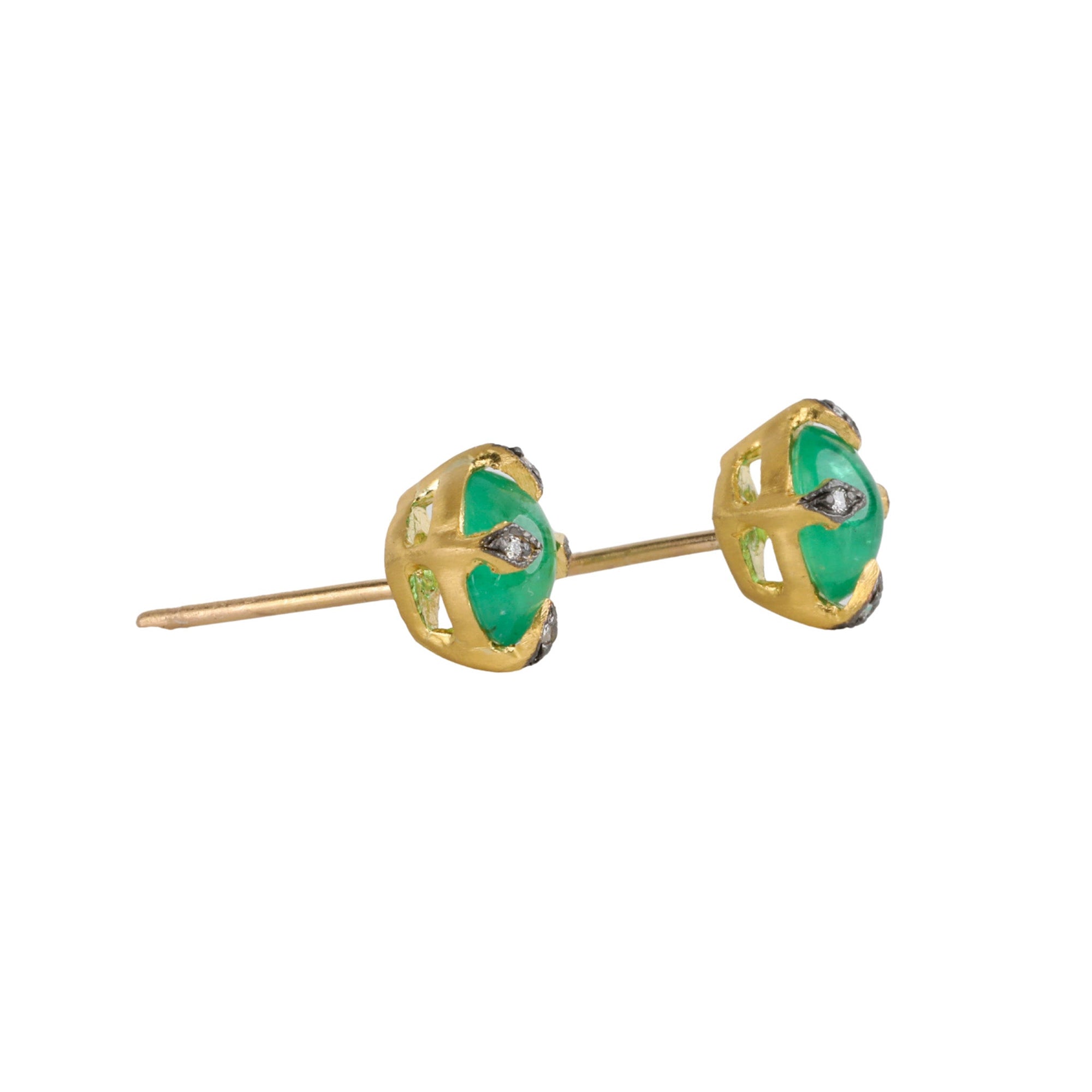 22K Gold Cabochon Emerald &quot;Antique&quot; Stud Earrings - Peridot Fine Jewelry - Cathy Waterman