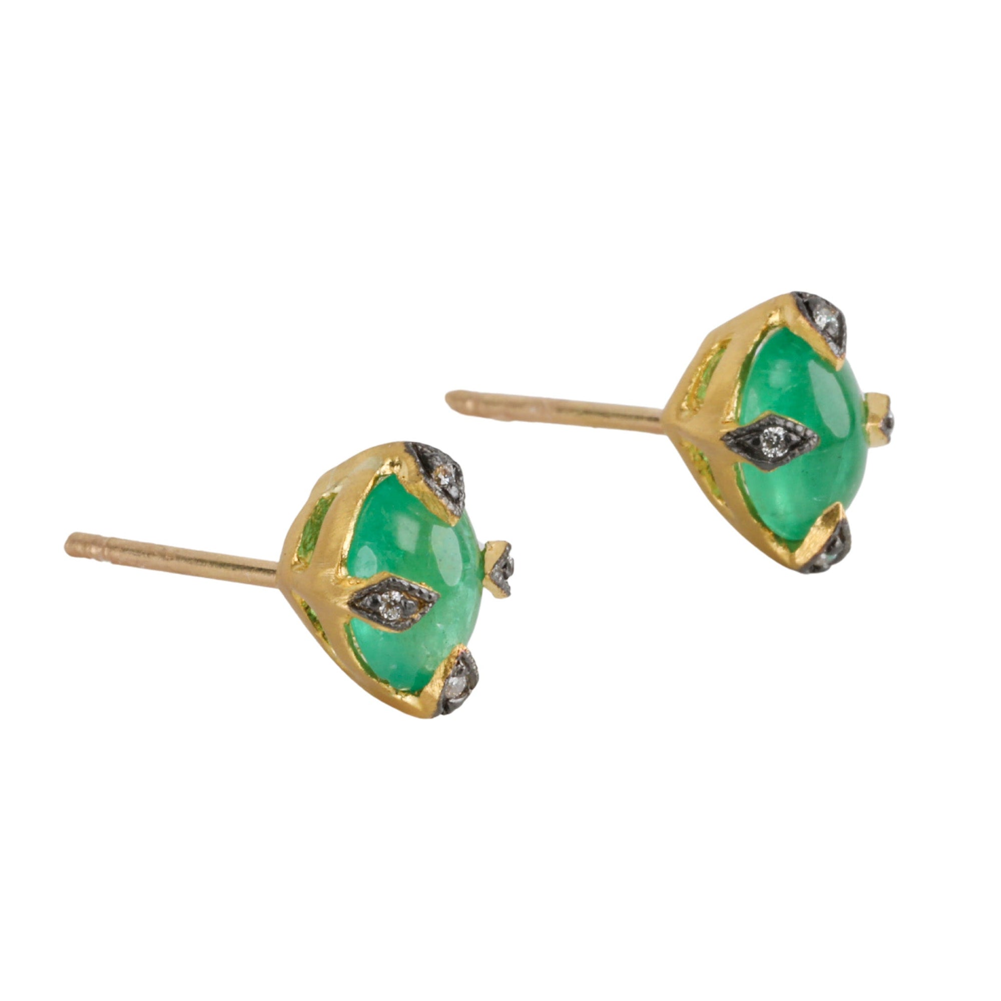 22K Gold Cabochon Emerald &quot;Antique&quot; Stud Earrings - Peridot Fine Jewelry - Cathy Waterman
