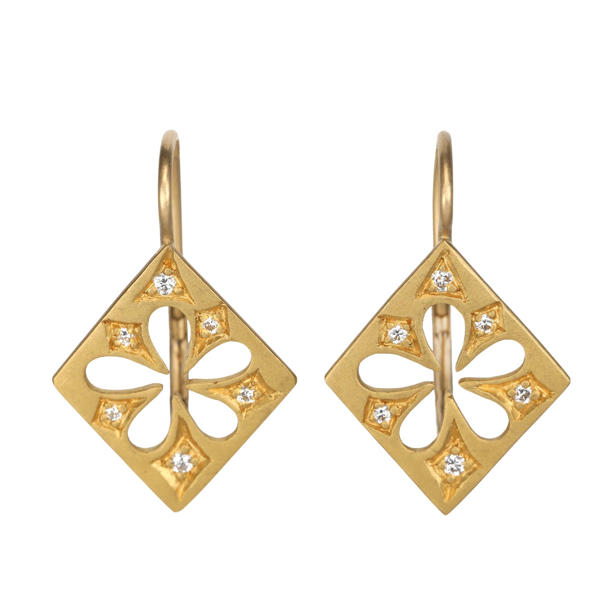 22K Gold &amp; Diamond Cutout Flower Earrings - Peridot Fine Jewelry - Cathy Waterman