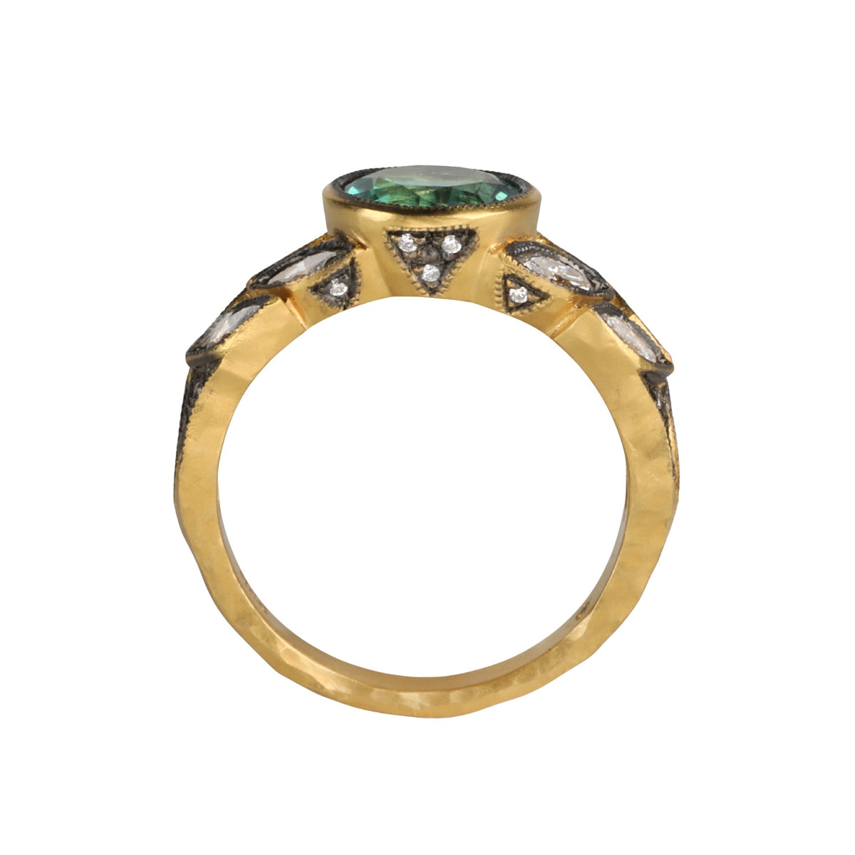 22K Gold "Garland" Ring with Emerald and Marquise Diamonds - Peridot Fine Jewelry - Cathy Waterman