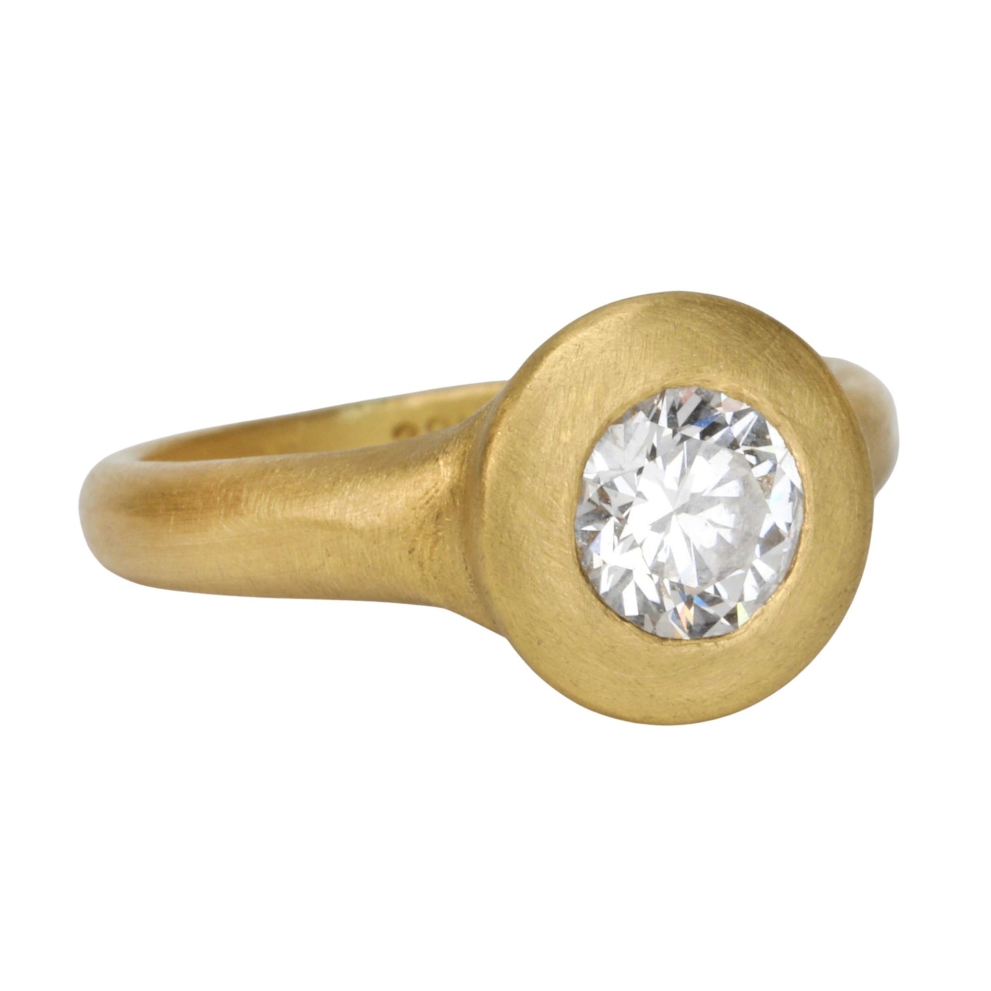 22K Gold &quot;Greek-Inspired&quot; Bezel-Set Diamond Ring - Peridot Fine Jewelry - Rosanne Pugliese