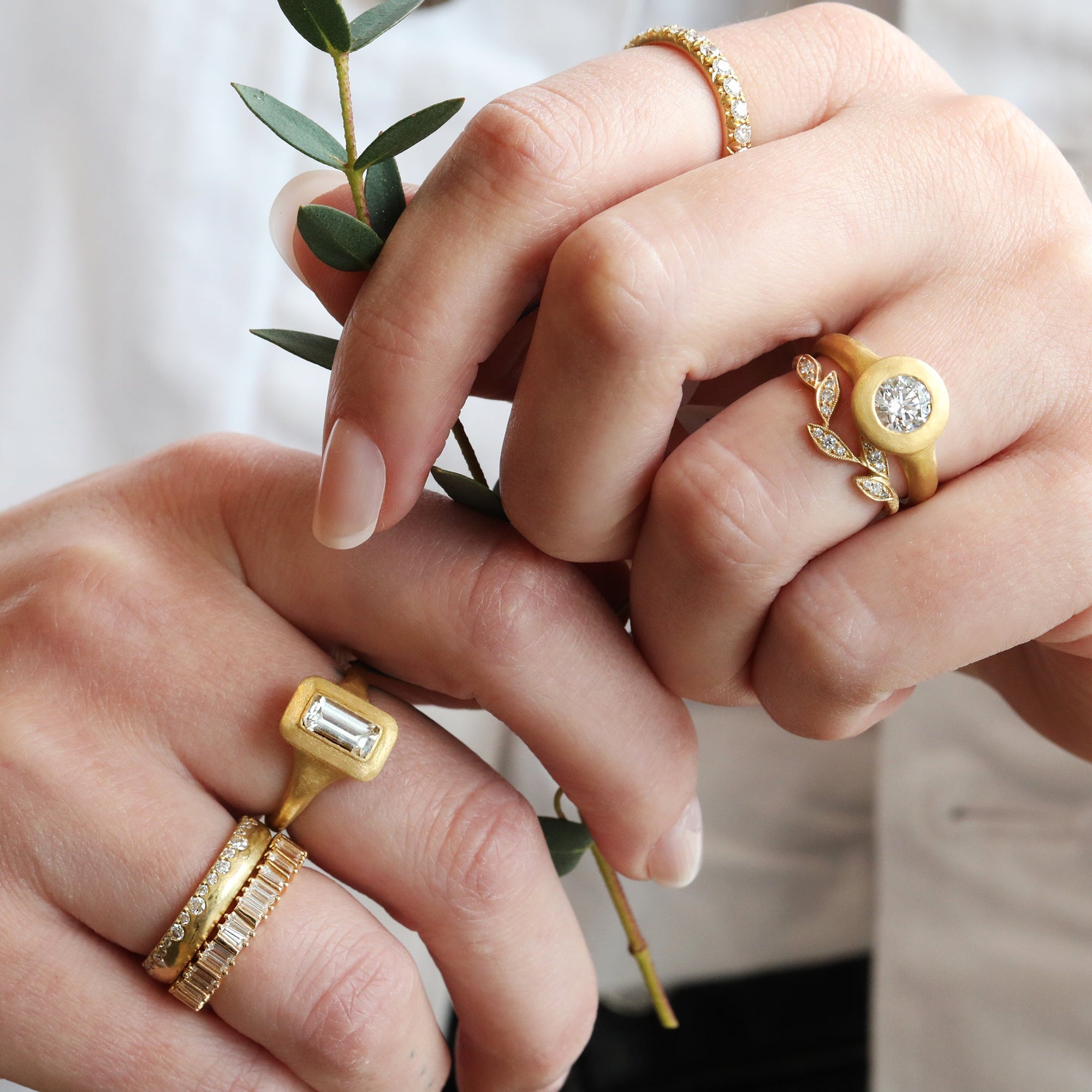 22K Gold &quot;Greek-Inspired&quot; Bezel-Set Diamond Ring - Peridot Fine Jewelry - Rosanne Pugliese