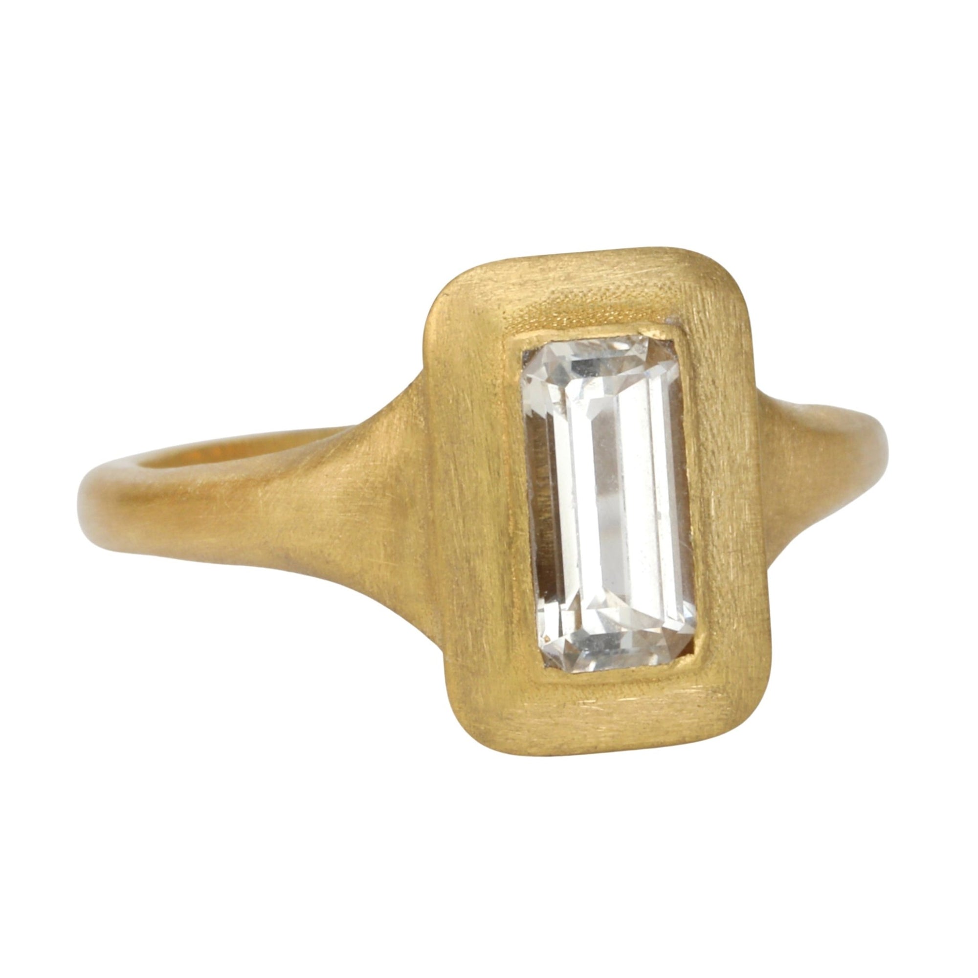 22K Gold "Greek-Inspired" Emerald Cut White Sapphire Baguette Ring - Peridot Fine Jewelry - Rosanne Pugliese