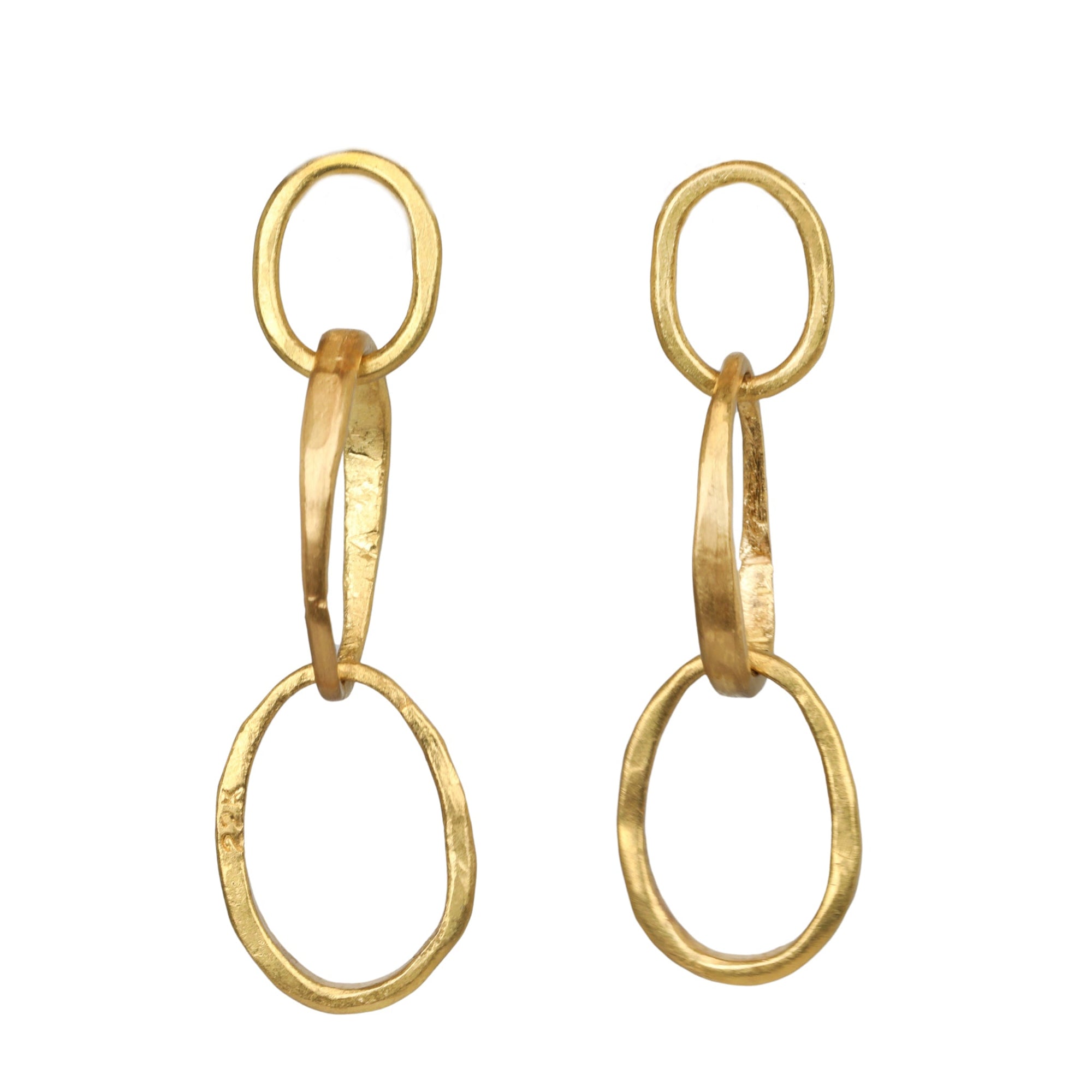 22K Gold Handmade &quot;Double Pebble&quot; Link Earrings - Peridot Fine Jewelry - Rosanne Pugliese