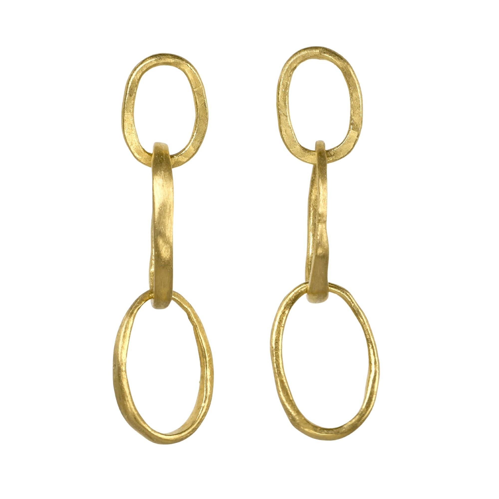 22K Gold Handmade &quot;Double Pebble&quot; Link Earrings - Peridot Fine Jewelry - Rosanne Pugliese