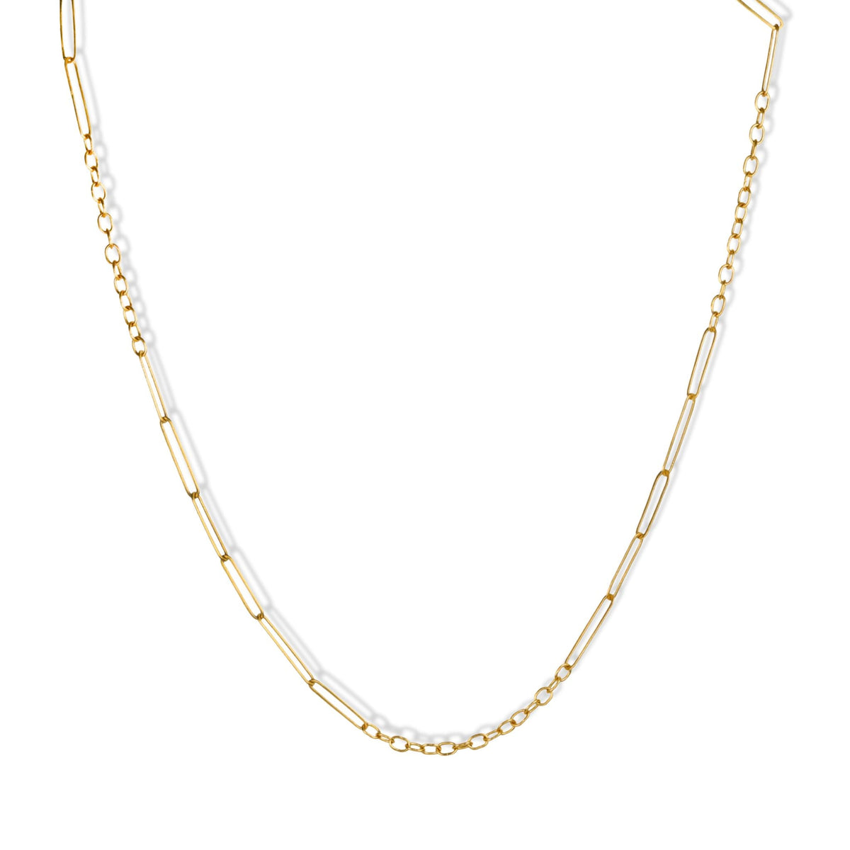 22K Gold Handmade Mixed Paperclip Chain - Peridot Fine Jewelry - Rosanne Pugliese