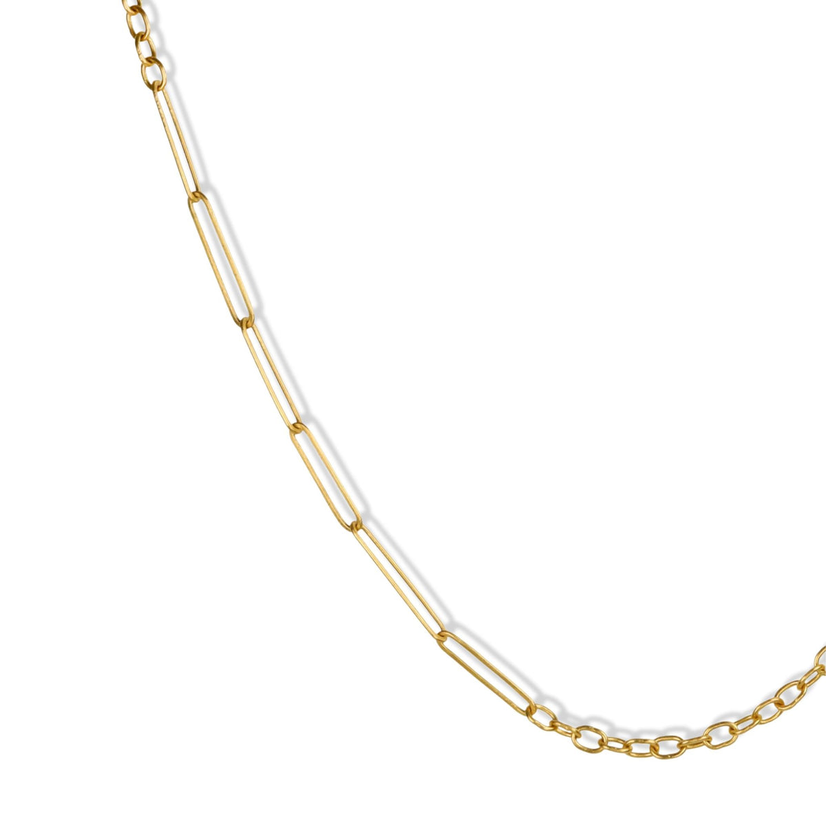22K Gold Handmade Mixed Paperclip Chain - Peridot Fine Jewelry - Rosanne Pugliese