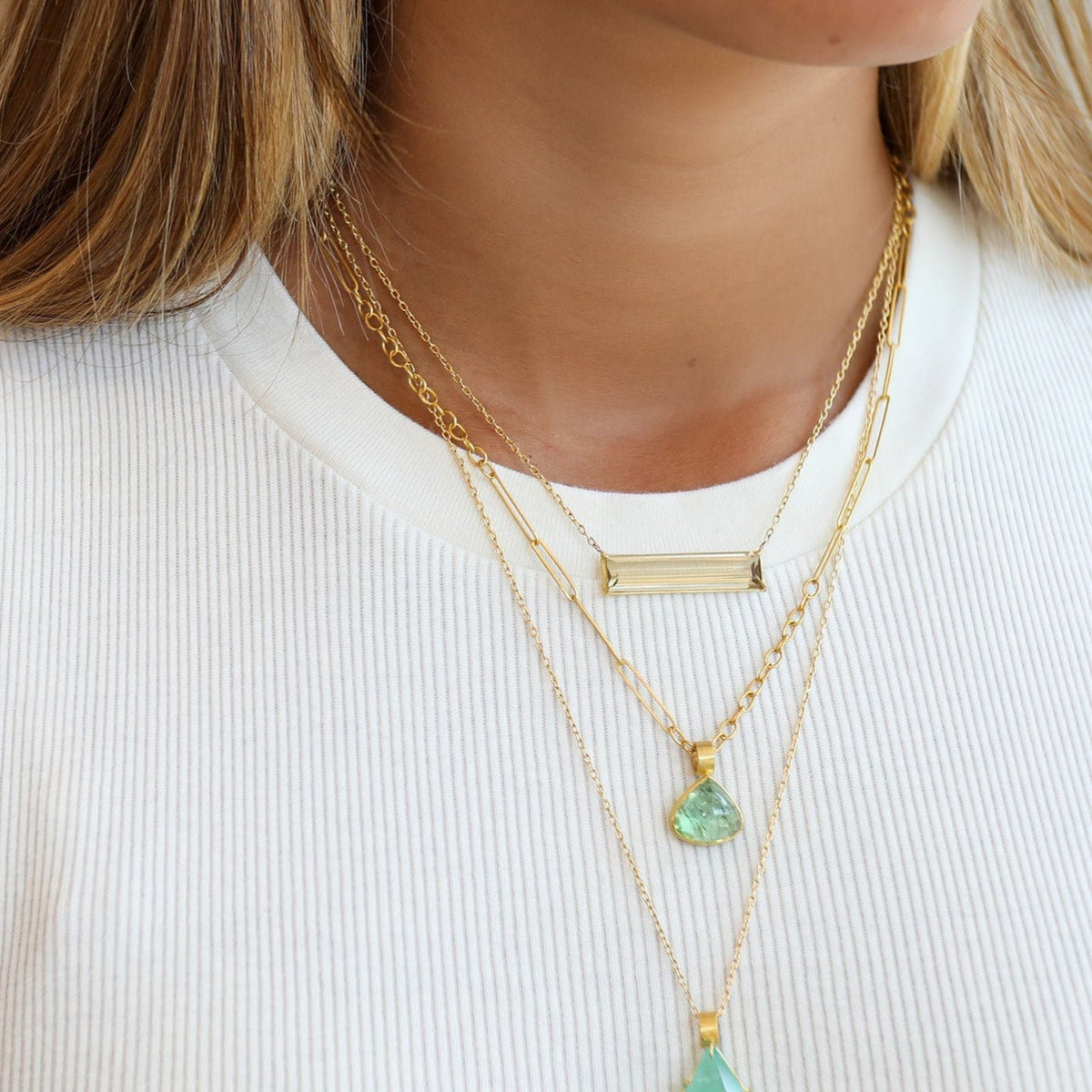 22K Gold Handmade Mixed Paperclip Chain - Peridot Fine Jewelry - Rosanne Pugliese