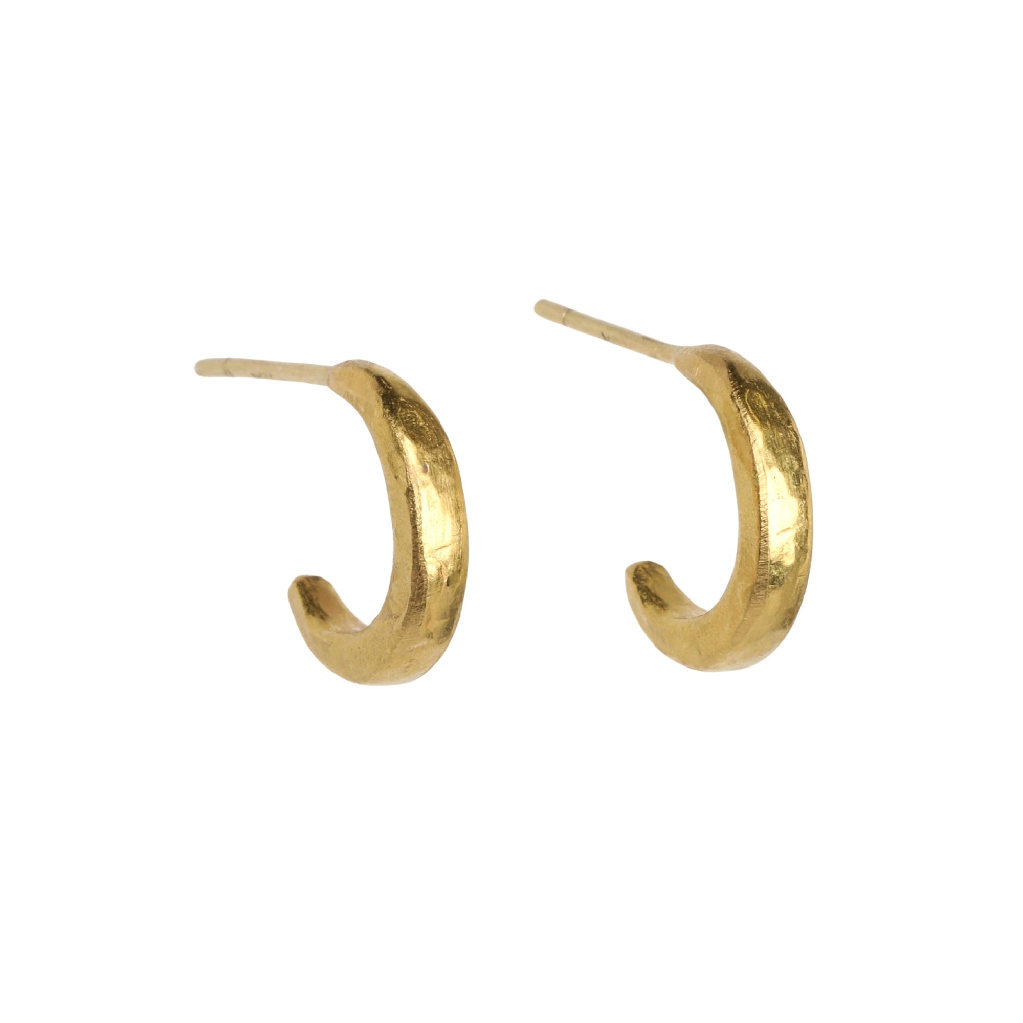 22K Gold Handmade Solid Crescent Hoop Earrings - Peridot Fine Jewelry - Rosanne Pugliese