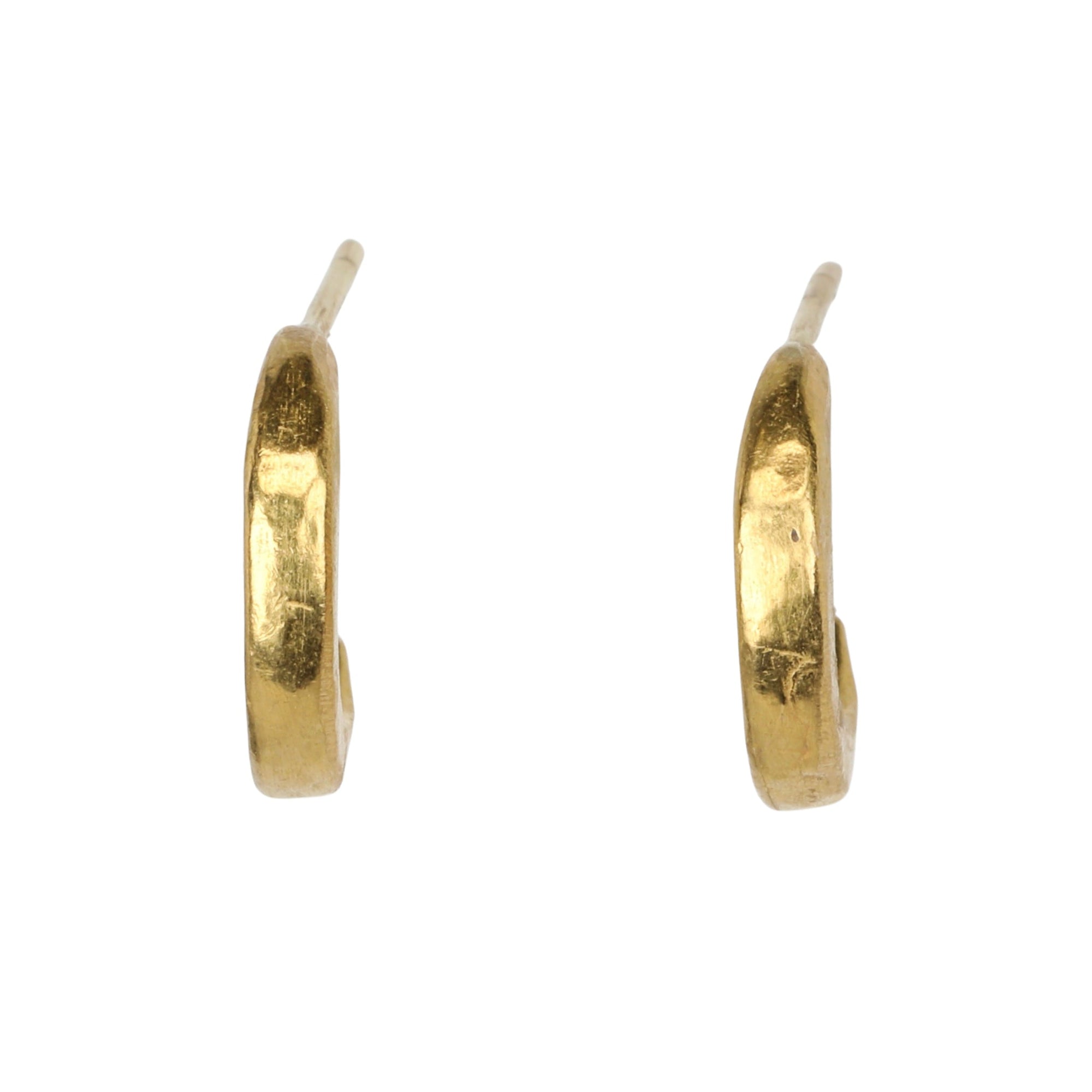 22K Gold Handmade Solid Crescent Hoop Earrings - Peridot Fine Jewelry - Rosanne Pugliese
