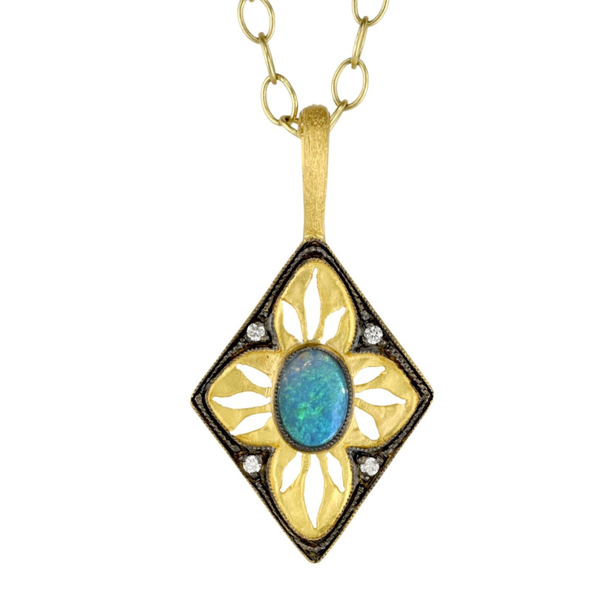 22K Gold &amp; Opal Cut - Out Pendant with Diamond Details - Peridot Fine Jewelry - Cathy Waterman