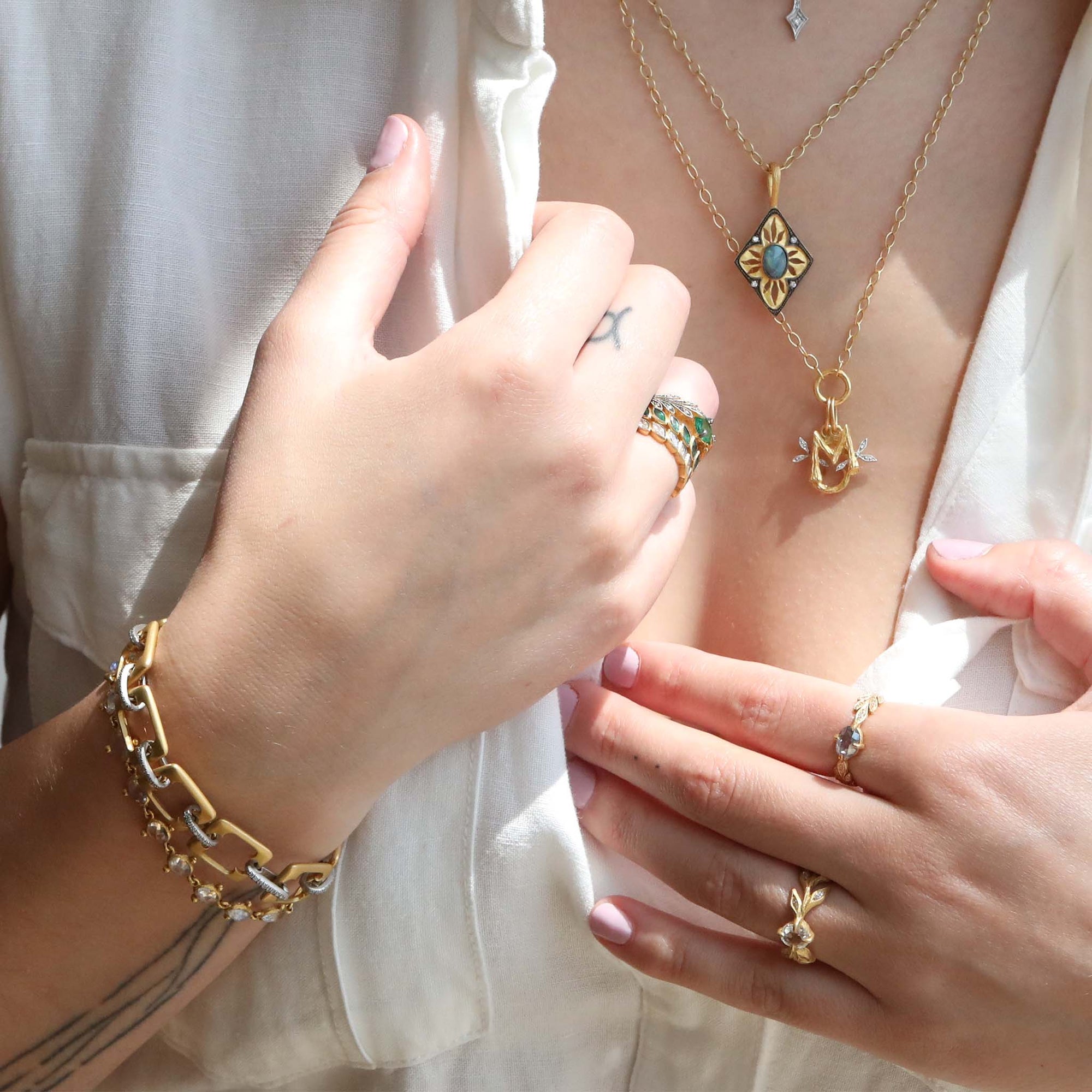 22K Gold &amp; Opal Cut - Out Pendant with Diamond Details - Peridot Fine Jewelry - Cathy Waterman