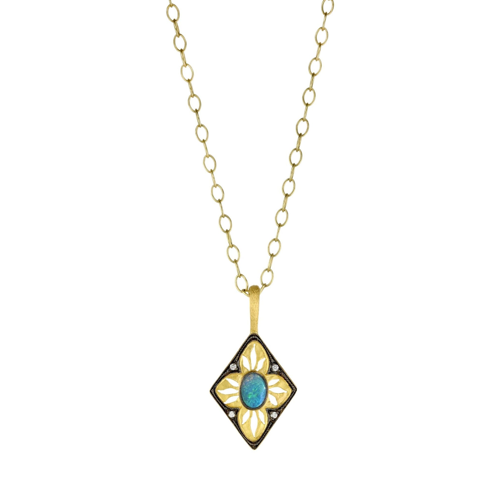 22K Gold &amp; Opal Cut - Out Pendant with Diamond Details - Peridot Fine Jewelry - Cathy Waterman