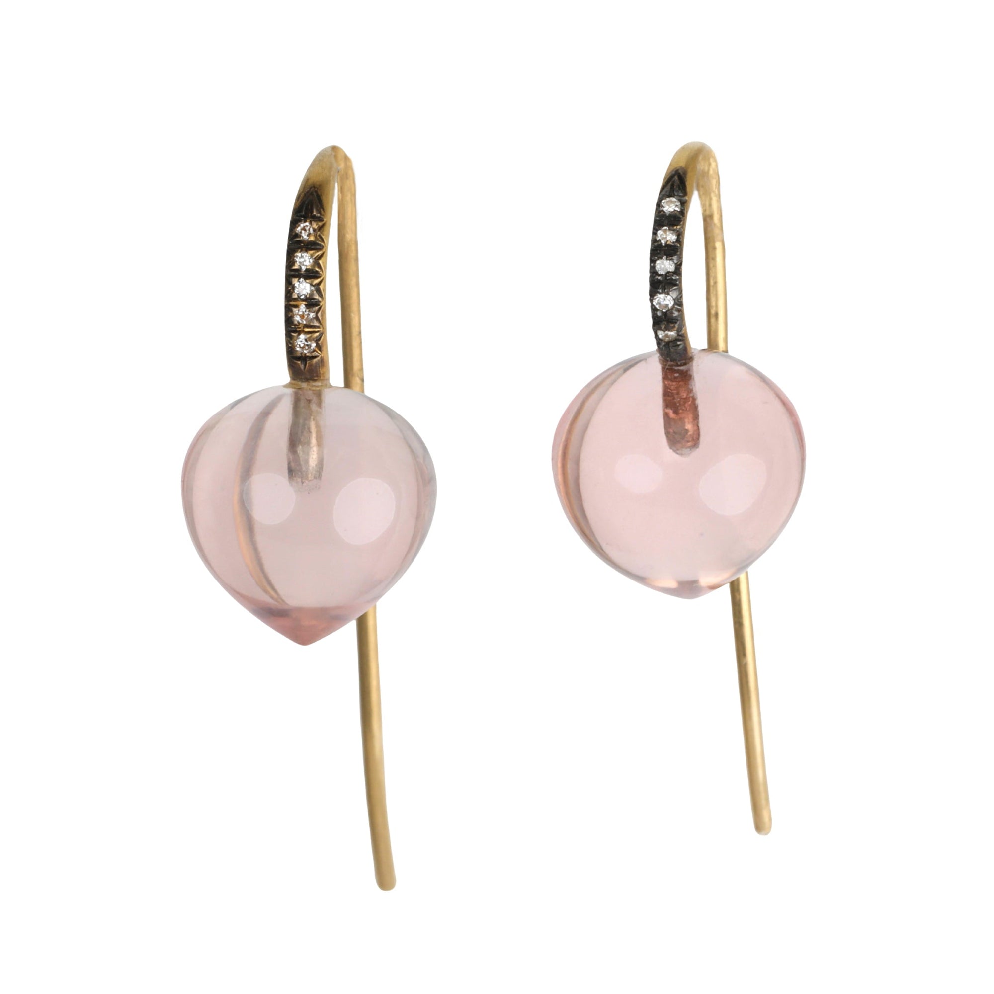 22K Gold &amp; Rose Quartz &quot;Forest Dew Drop&quot; Earrings - Peridot Fine Jewelry - Cathy Waterman
