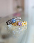 22K Gold "Small Garland" Ring with Pink - Purple Sapphire & Marquise Diamonds - Peridot Fine Jewelry - Cathy Waterman