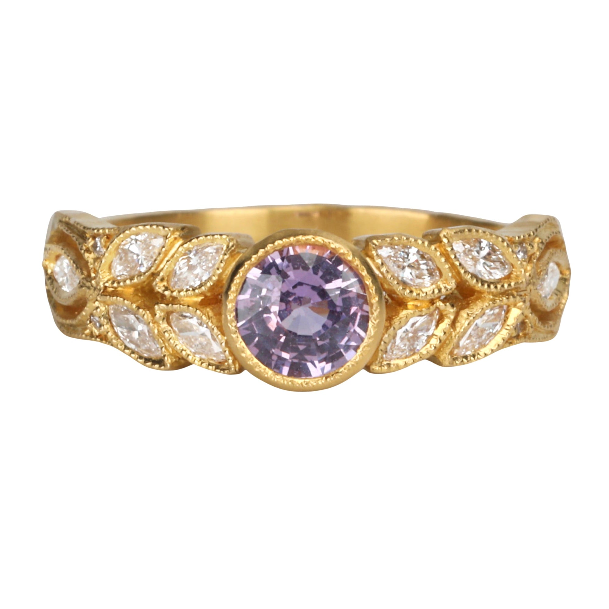22K Gold "Small Garland" Ring with Pink - Purple Sapphire & Marquise Diamonds - Peridot Fine Jewelry - Cathy Waterman