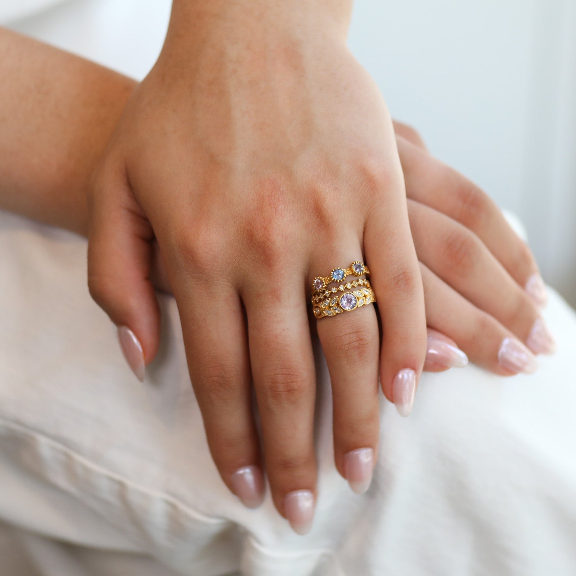 22K Gold "Small Garland" Ring with Pink - Purple Sapphire & Marquise Diamonds - Peridot Fine Jewelry - Cathy Waterman