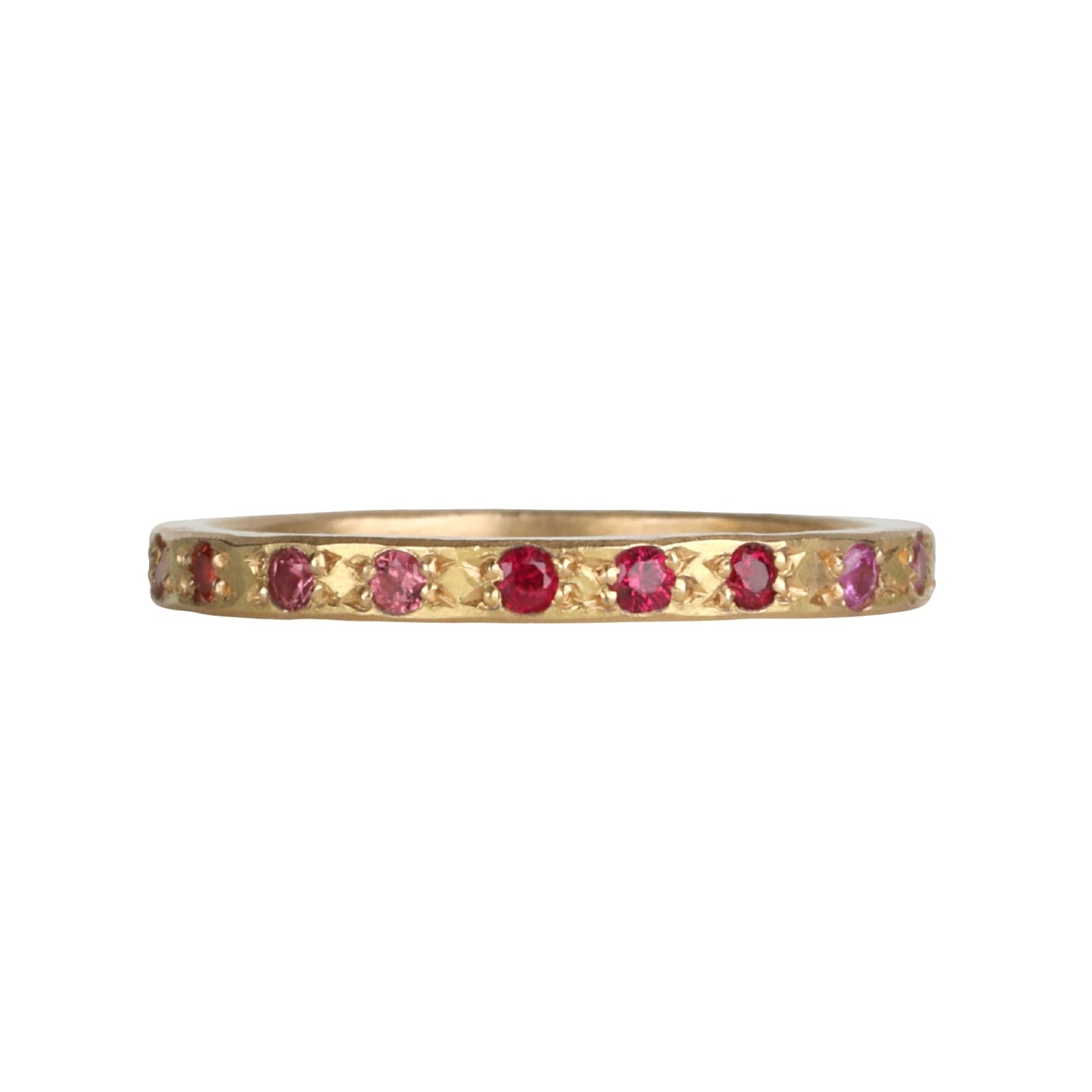 22K Gold "Stack" Eternity Band with Bead - Set Rainbow Sapphires & Rubies - Peridot Fine Jewelry - Annie Fensterstock