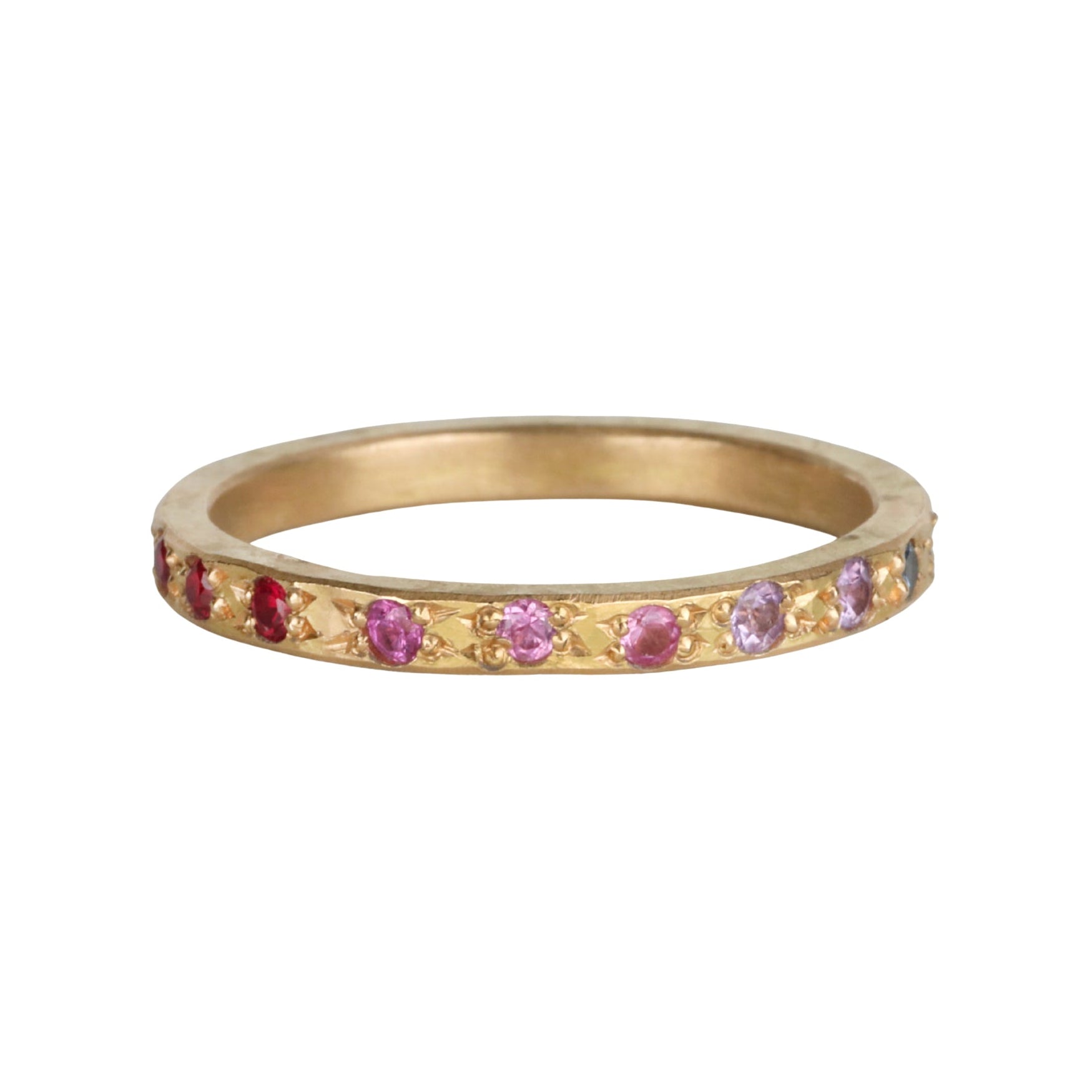 22K Gold "Stack" Eternity Band with Bead - Set Rainbow Sapphires & Rubies - Peridot Fine Jewelry - Annie Fensterstock