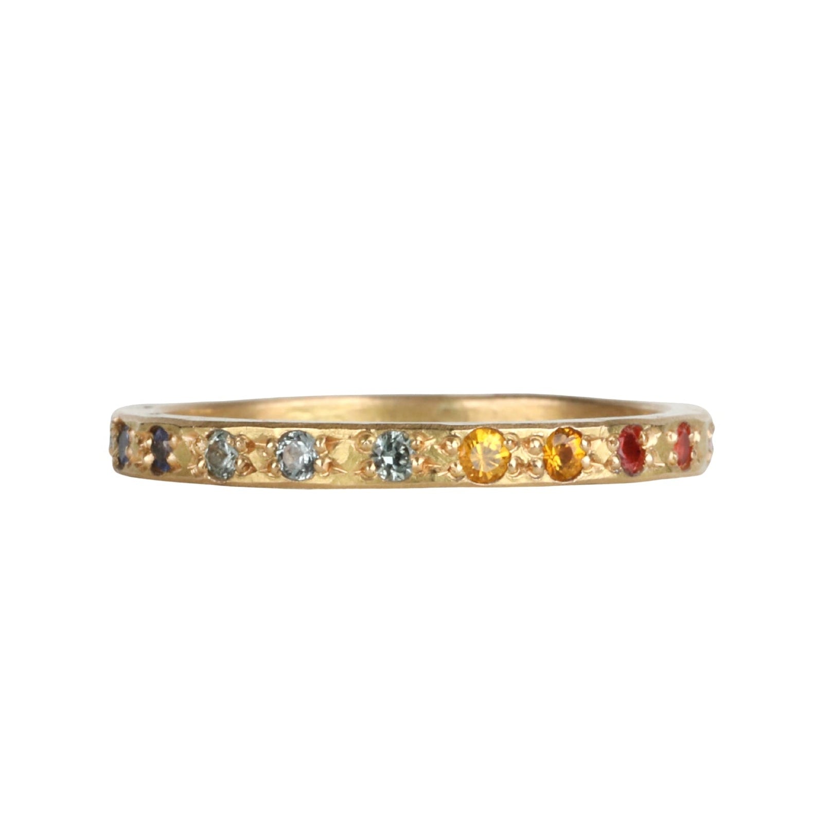 22K Gold "Stack" Eternity Band with Bead - Set Rainbow Sapphires & Rubies - Peridot Fine Jewelry - Annie Fensterstock