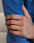 22K Gold Stacking Ring with Teardrop Rose - Cut Diamond - Peridot Fine Jewelry - Kothari