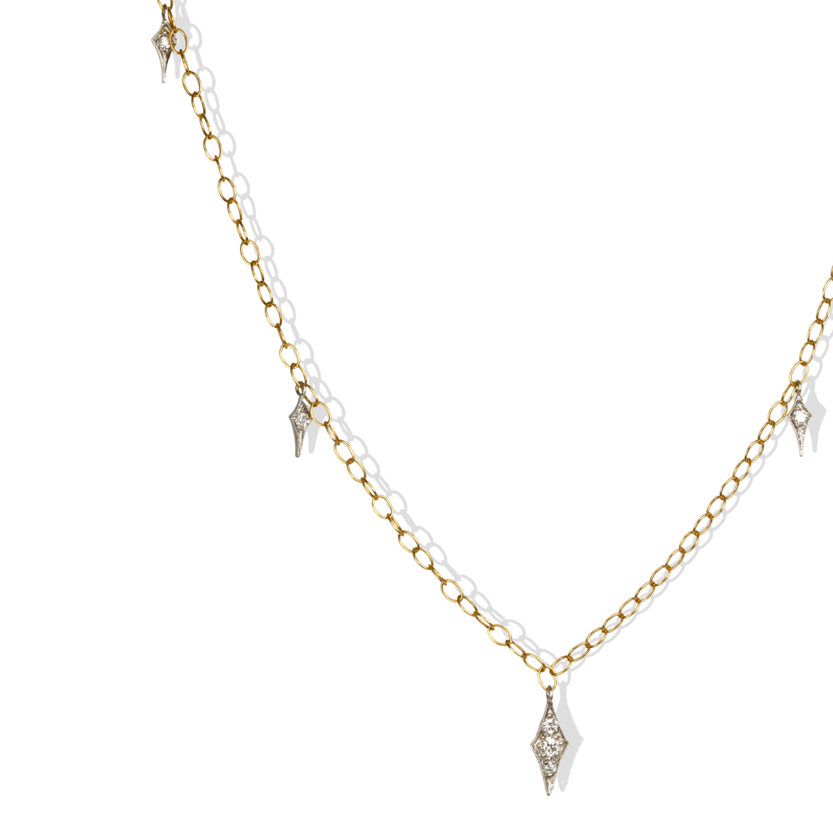 22K Gold "Tiny Lacy" Chain with 7 Platinum and Diamond Fringes - Peridot Fine Jewelry - Cathy Waterman