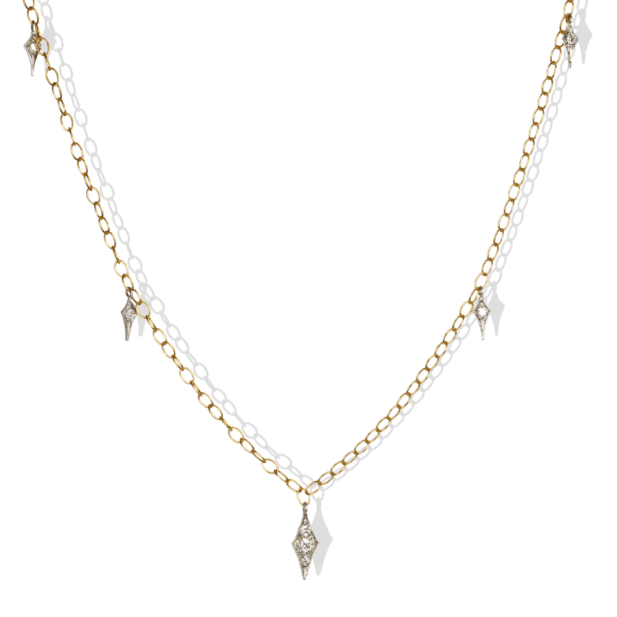 22K Gold "Tiny Lacy" Chain with 7 Platinum and Diamond Fringes - Peridot Fine Jewelry - Cathy Waterman