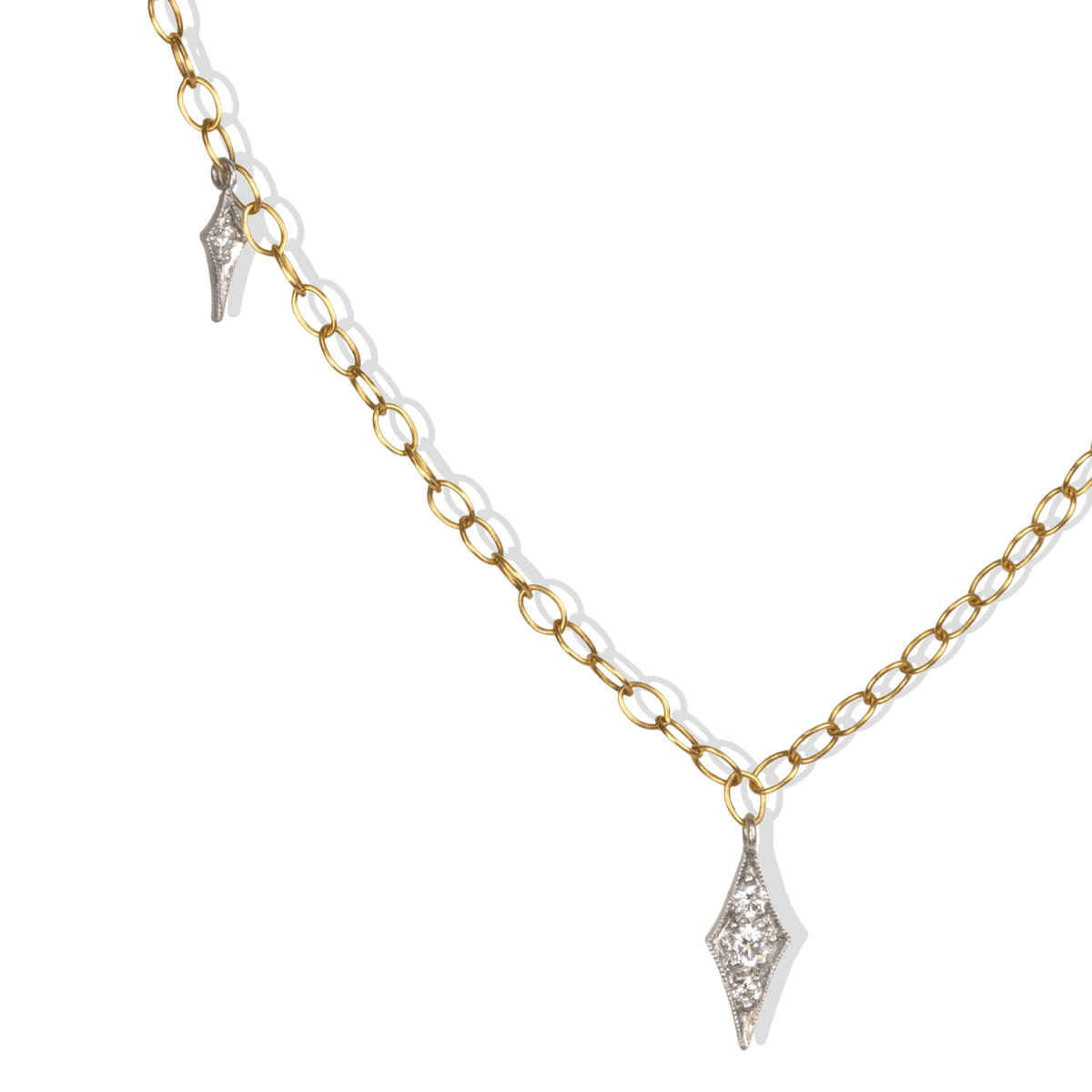 22K Gold "Tiny Lacy" Chain with 7 Platinum and Diamond Fringes - Peridot Fine Jewelry - Cathy Waterman