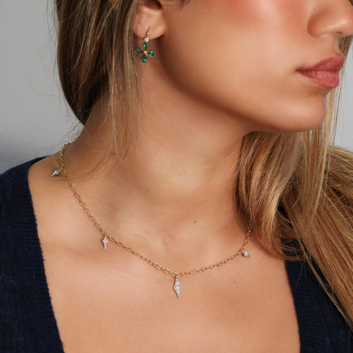 22K Gold "Tiny Lacy" Chain with 7 Platinum and Diamond Fringes - Peridot Fine Jewelry - Cathy Waterman